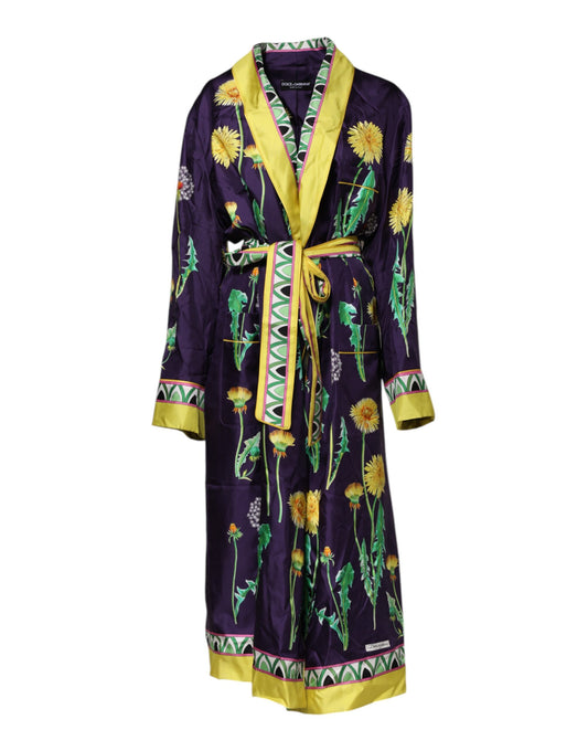 Dolce & Gabbana Robe Longue en Soie Imprimée Fleurie Bleue