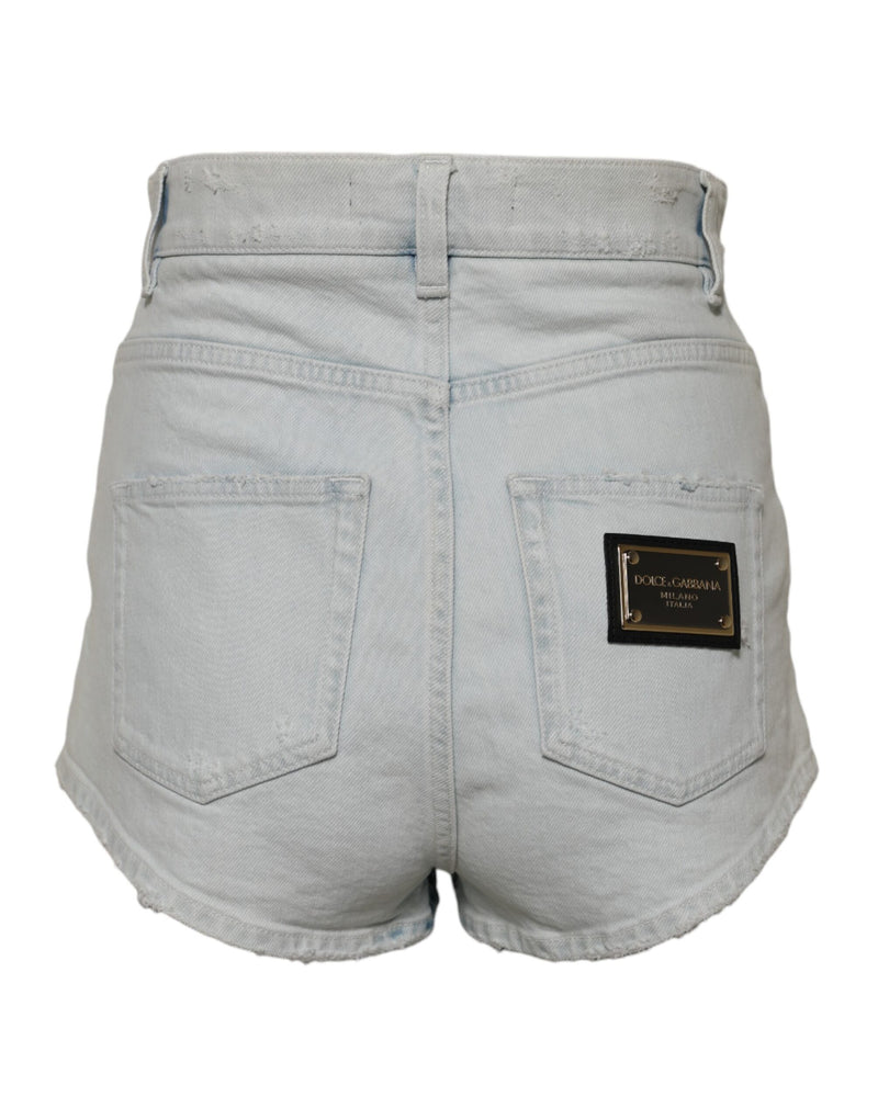Dolce & Gabbana Light Blue Washed Denim Cotton Hot Pants