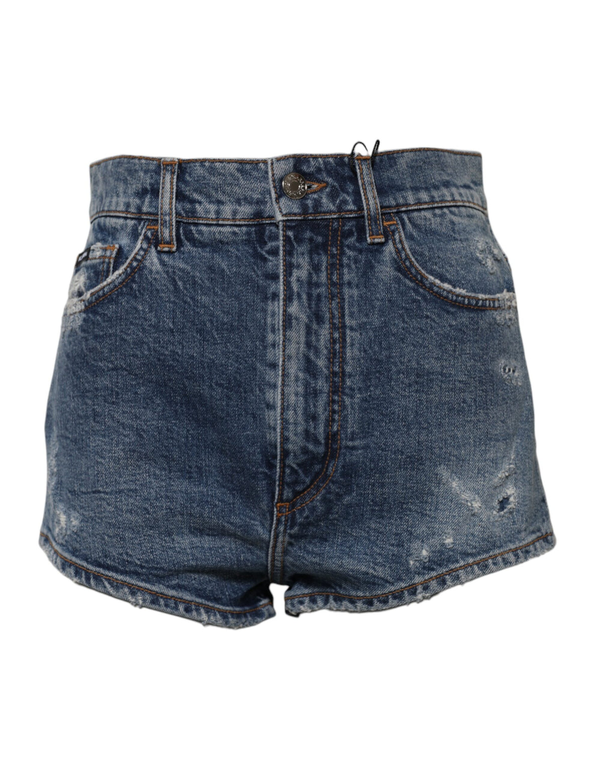 Dolce & Gabbana Blue Tattered Denim Cotton Hot Pants