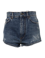 Dolce & Gabbana Blue Tattered Denim Cotton Hot Pants