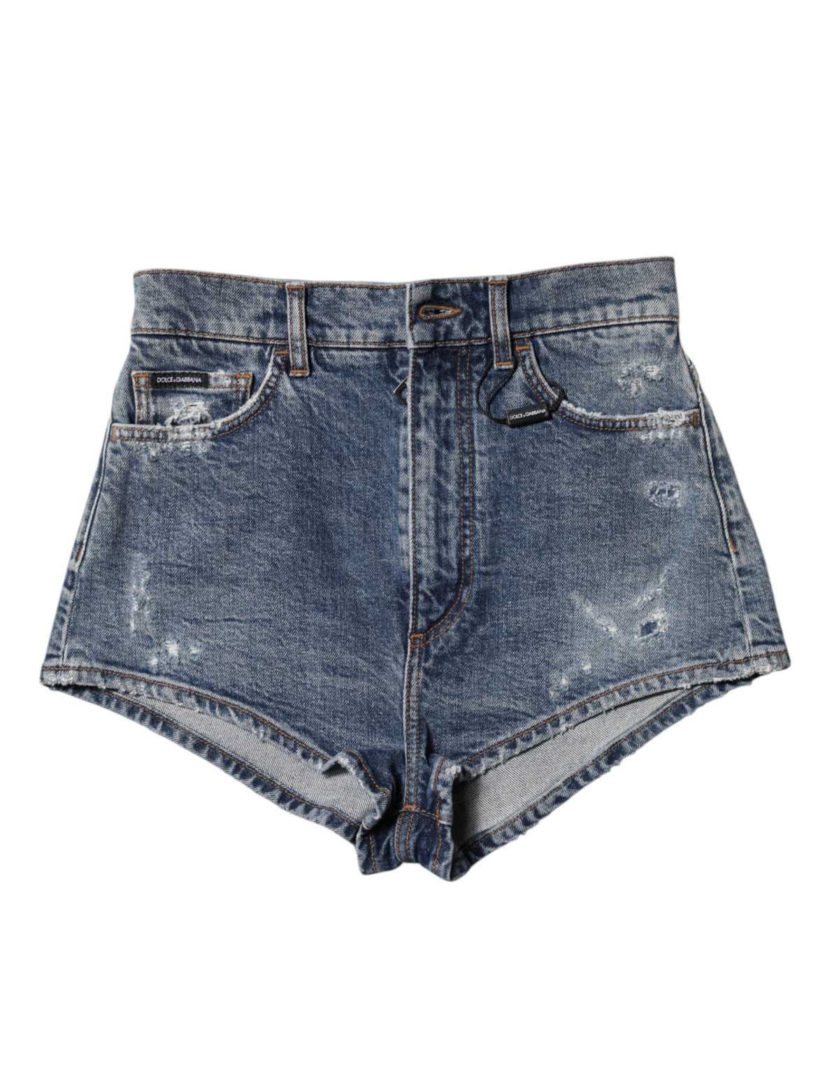 Dolce & Gabbana Blue Tattered Denim Cotton Hot Pants