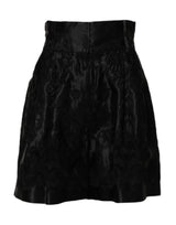 Dolce & Gabbana Black Floral Embroidery Silk High Waist Shorts
