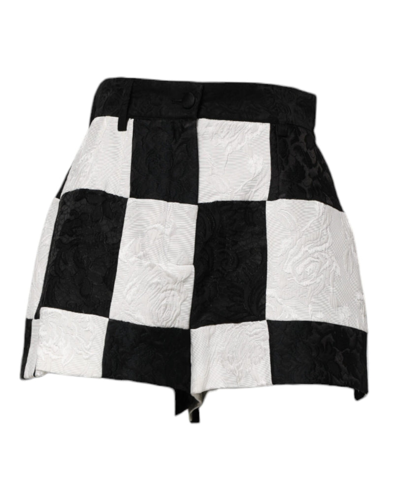 Dolce & Gabbana Black White Floral Brocade Hot Pants Shorts