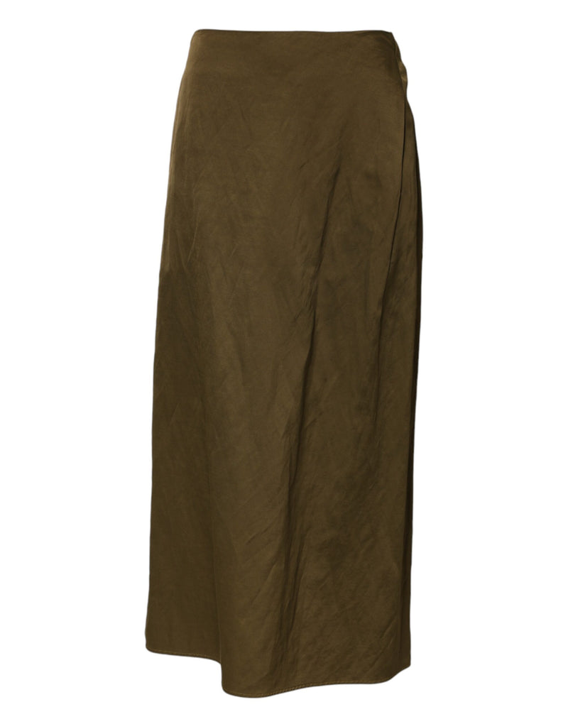 Jil Sander Olive Green A-line High Waist Midi Skirt