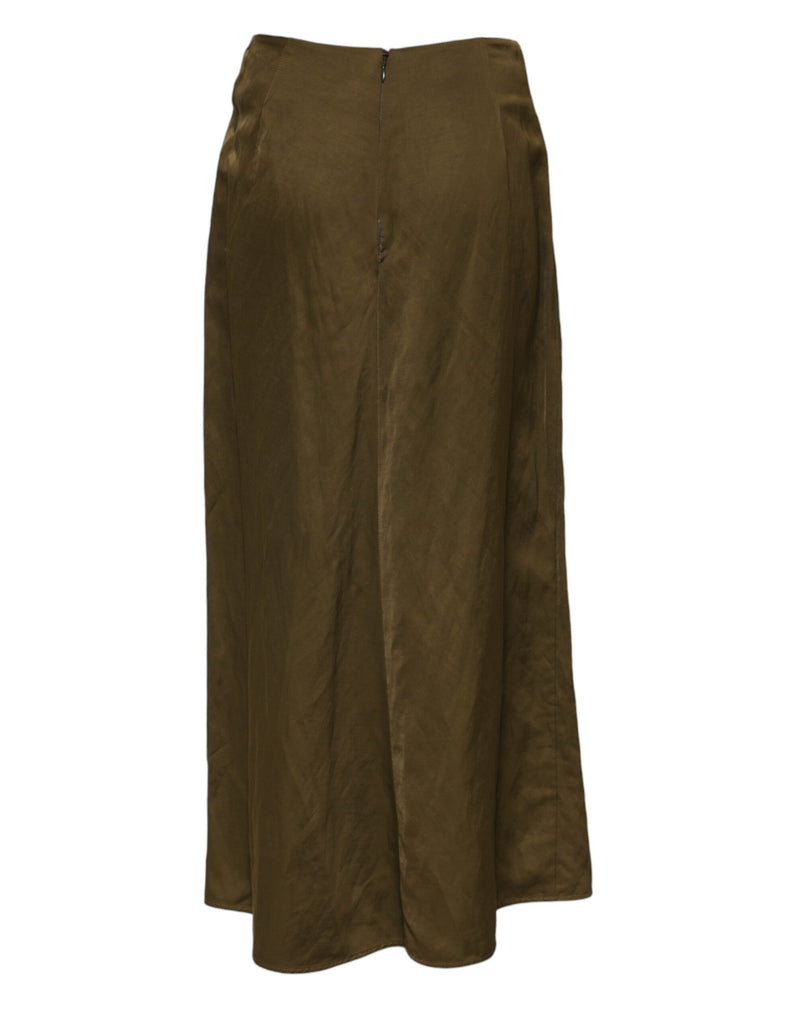 Jil Sander Olive Green A-line High Waist Midi Skirt