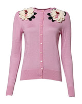 Dolce & Gabbana Cardigan en Cachemire et Soie Rose avec Détails Floraux