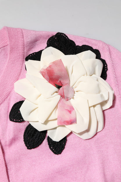 Dolce & Gabbana Pink Floral Detailing Cardigan Sweater