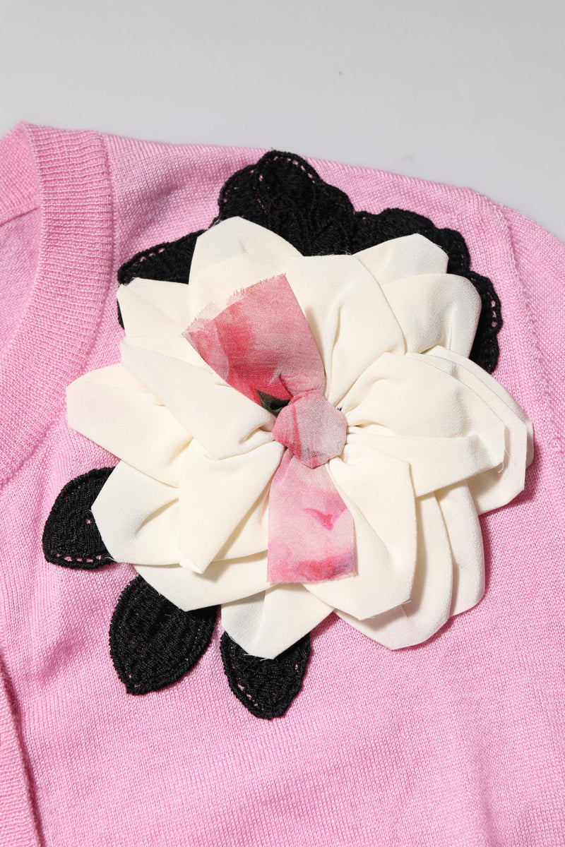 Dolce & Gabbana Cardigan en Cachemire et Soie Rose avec Détails Floraux