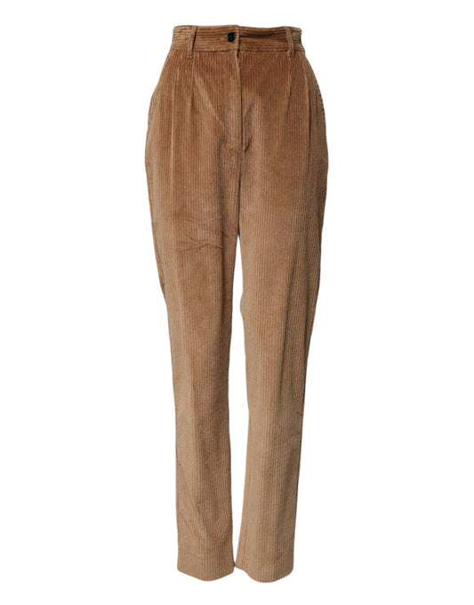 Dolce & Gabbana Pantalons Tapered en Corde de Coton Marron