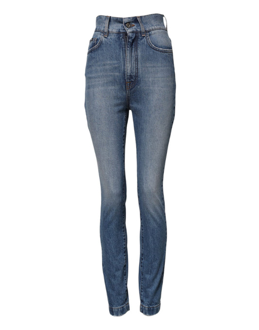 Dolce & Gabbana Jean Skinny Taille Haute Délavé Bleu