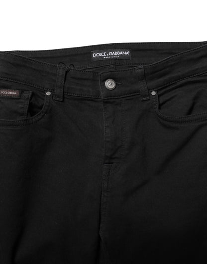 Dolce & Gabbana Black Cotton Logo Skinny Mid Waist Denim Jeans