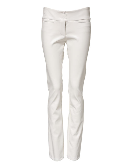 Dolce & Gabbana Pantalon Tapered Taille Haute Blanc en Polyuréthane