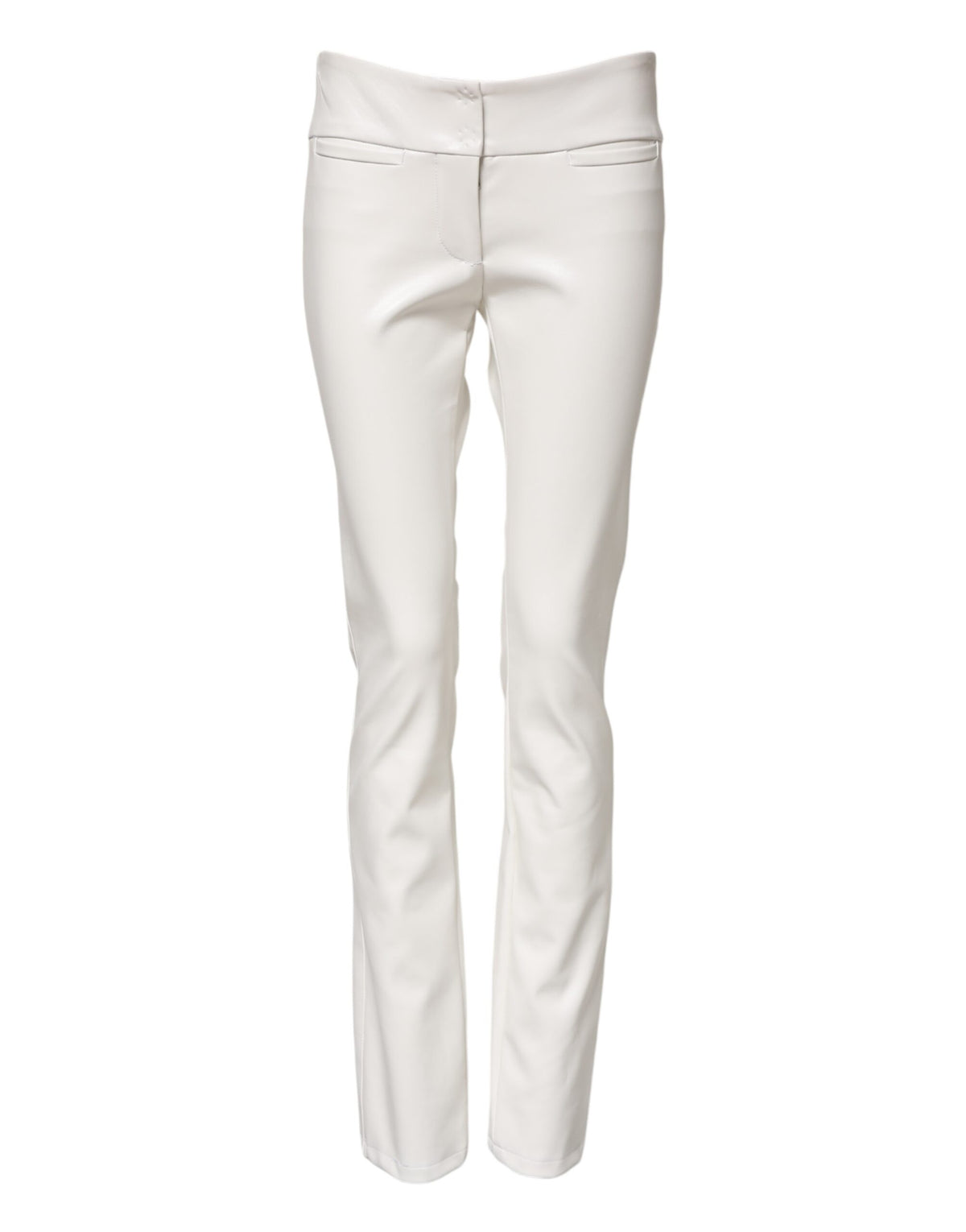 Dolce & Gabbana Pantalons Tapered Blanc en Polyuréthane Taille Haute