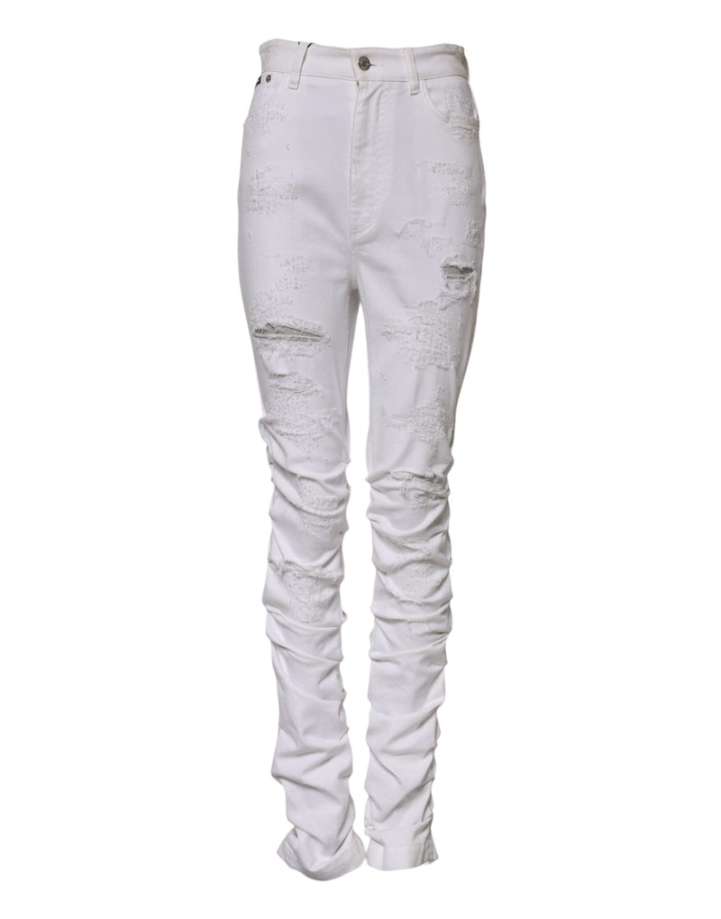 Dolce & Gabbana White Tattered High Waist Denim Jeans