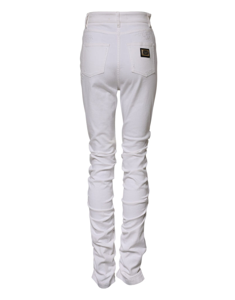 Dolce & Gabbana White Tattered High Waist Denim Jeans