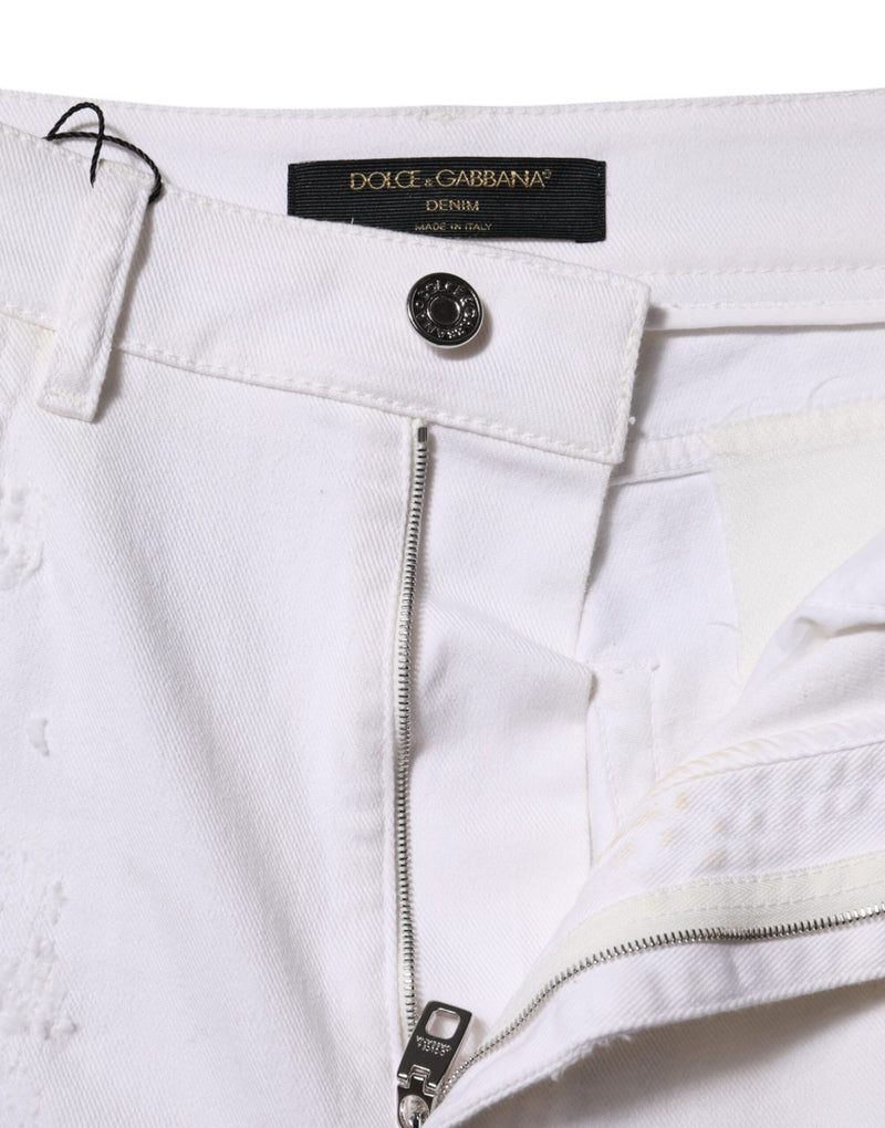 Dolce & Gabbana White Tattered High Waist Denim Jeans