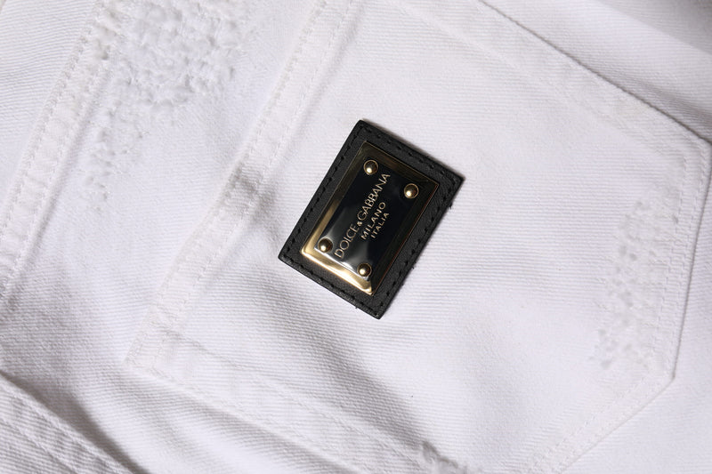 Dolce & Gabbana White Tattered High Waist Denim Jeans