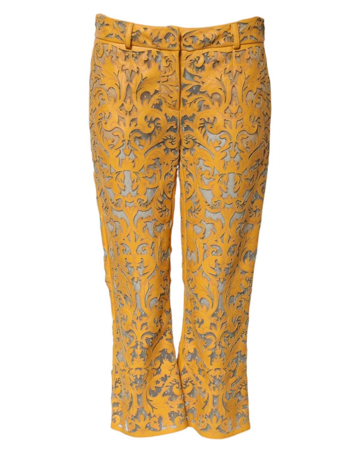 Dolce & Gabbana Pantalons Capri Jaunes en Dentelle Florale