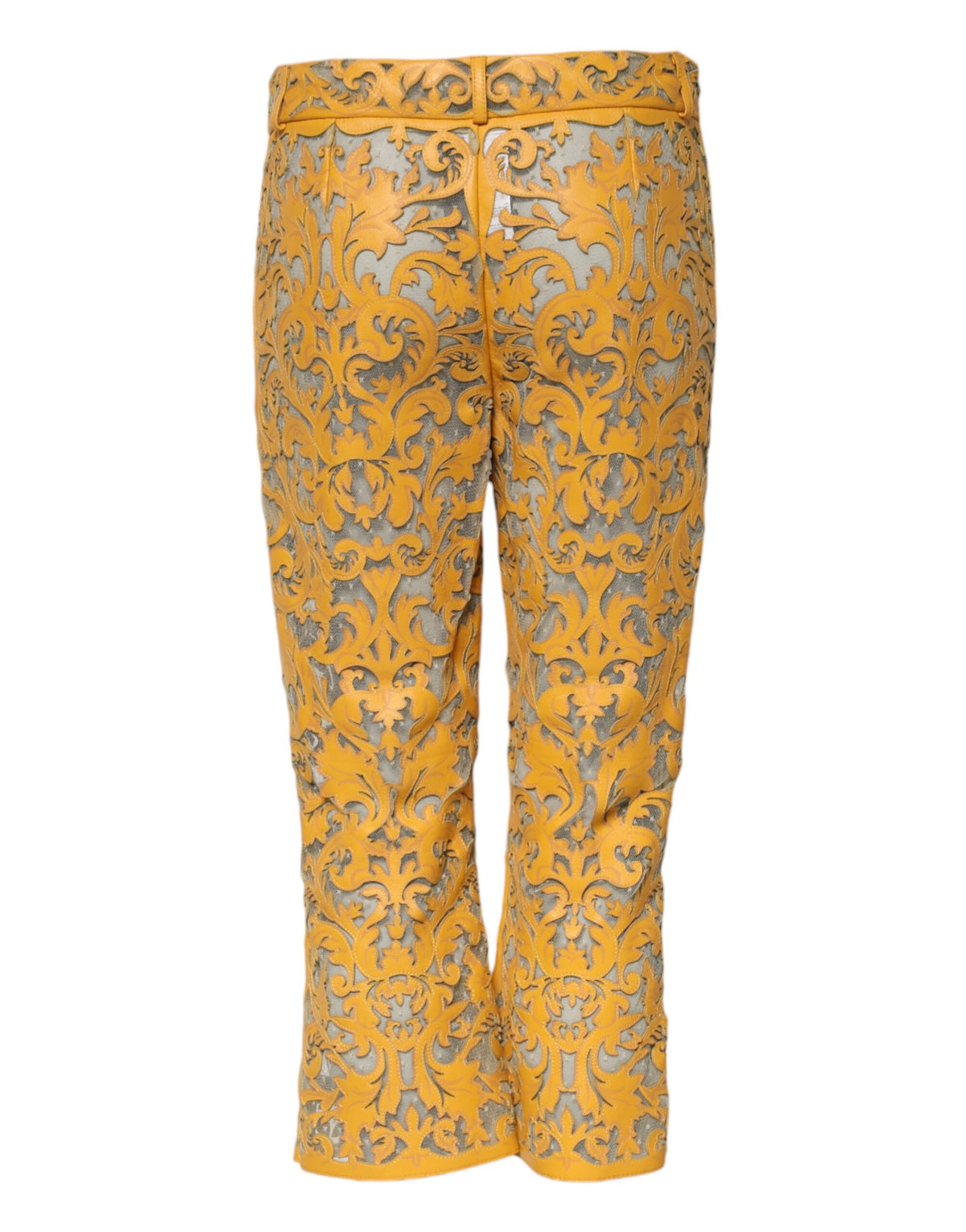 Dolce & Gabbana Pantalons Capri Jaunes en Dentelle Florale