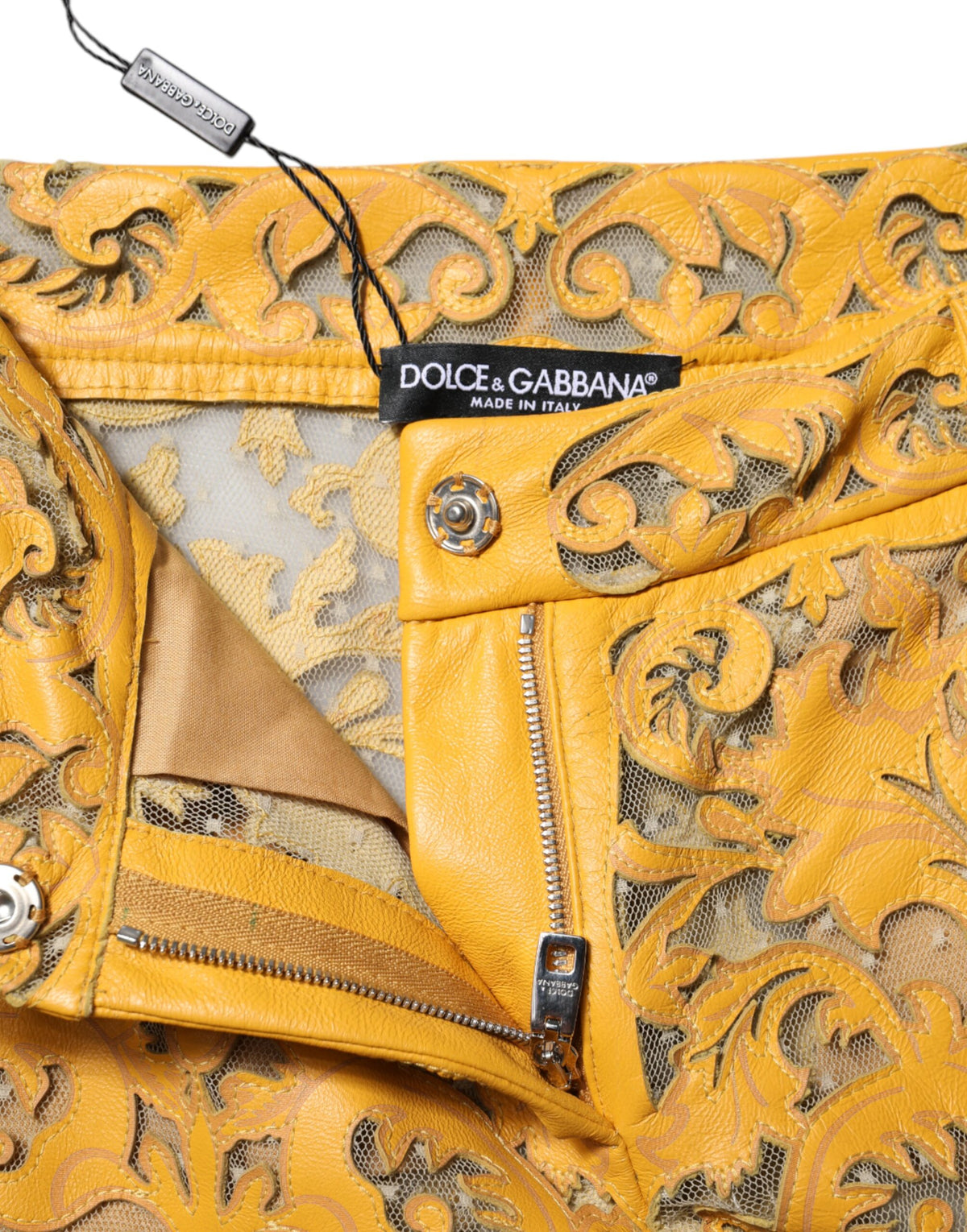 Dolce & Gabbana Pantalons Capri Jaunes en Dentelle Florale