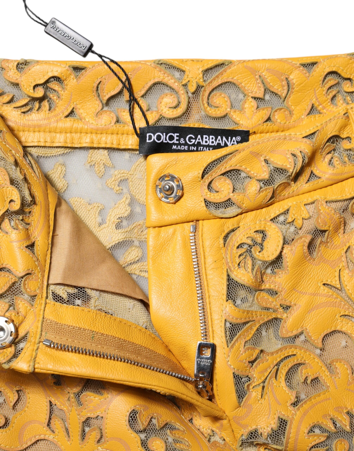 Pantalon capri taille mi-hauteur en dentelle à motifs floraux jaunes de Dolce & Gabbana