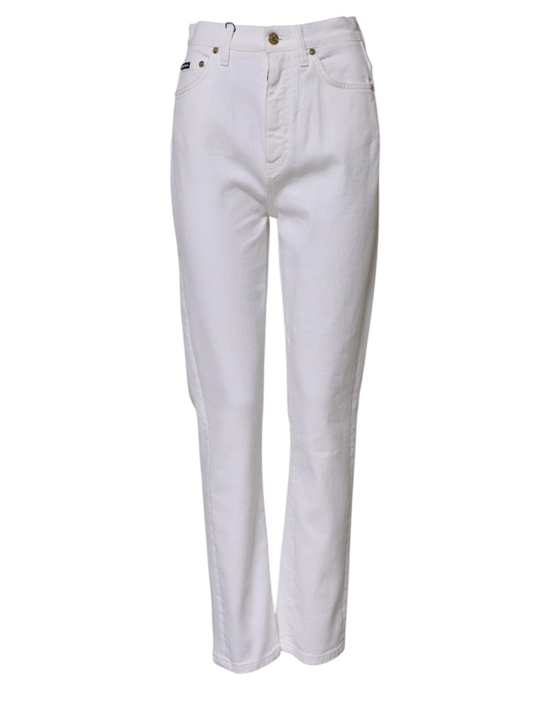 Dolce & Gabbana Jeans Femme Blanc Taille Haute Droit