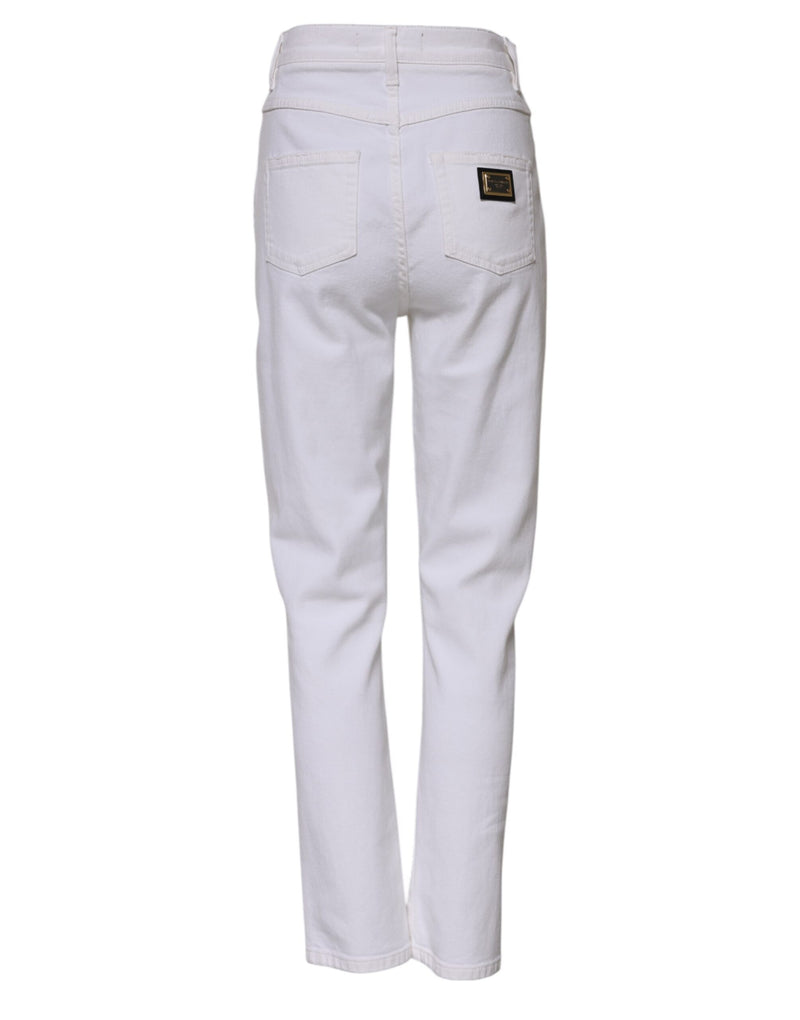 Dolce & Gabbana Jeans Femme Blanc Taille Haute Droit