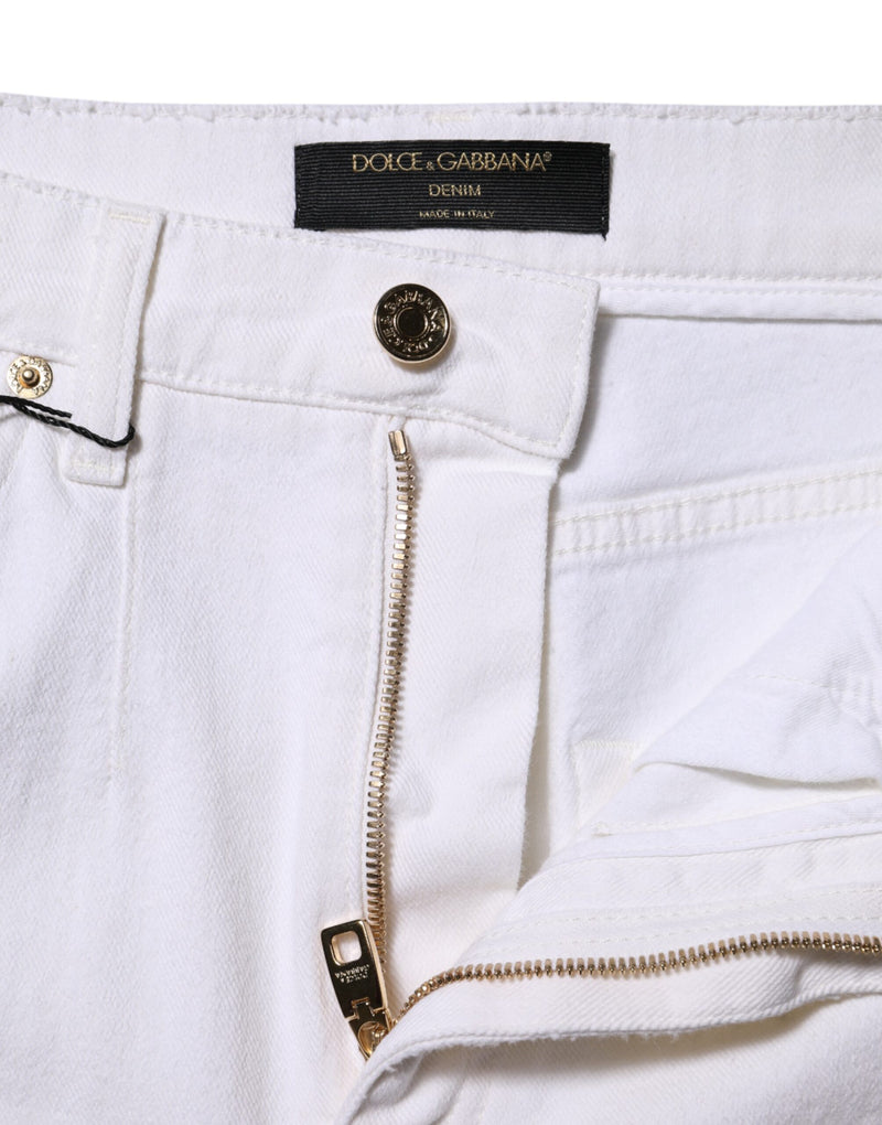 Dolce & Gabbana Jeans Femme Blanc Taille Haute Droit