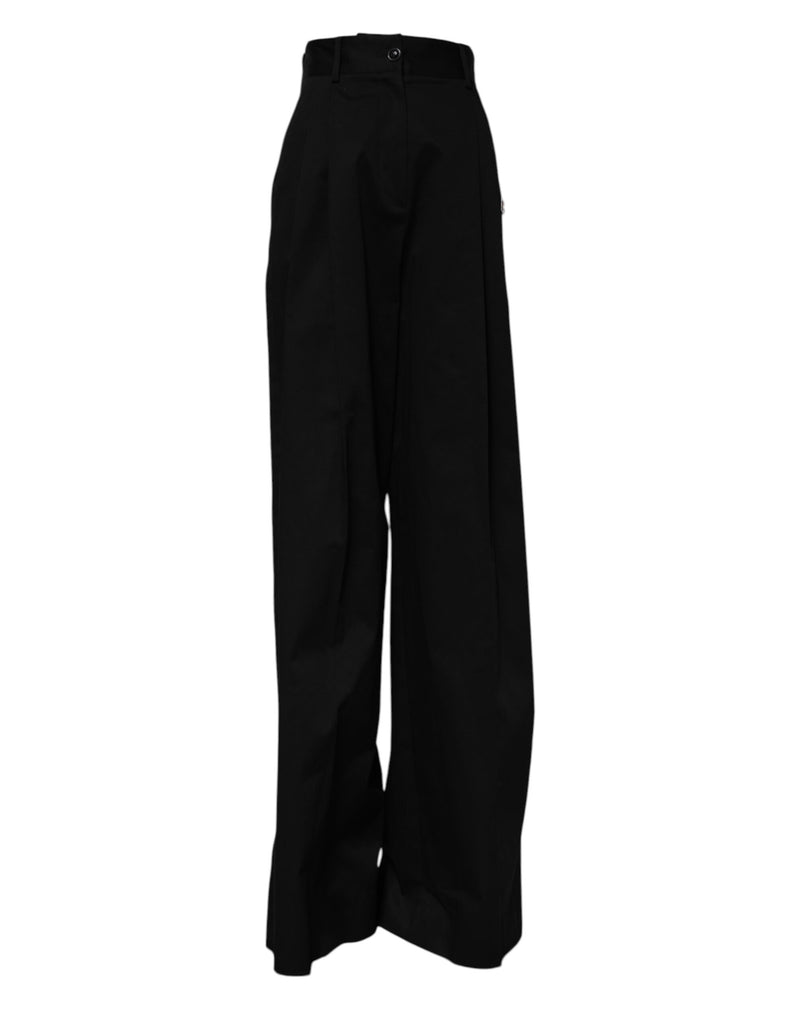 Dolce & Gabbana Black Cotton High Waist Wide Leg Pants