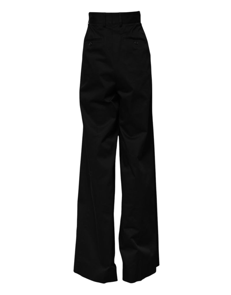 Dolce & Gabbana Black Cotton High Waist Wide Leg Pants