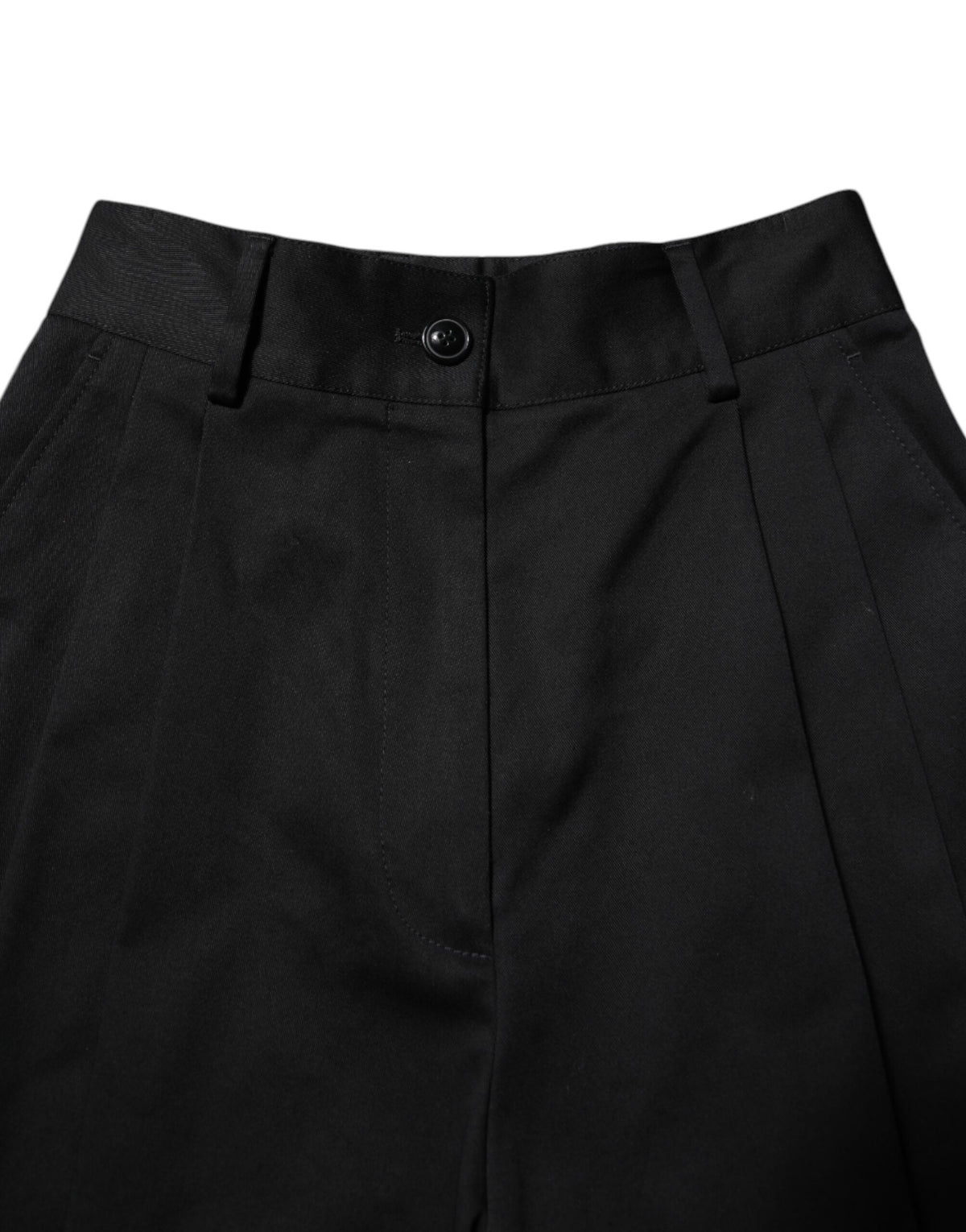Dolce & Gabbana Pantalons Large Taille Haute en Coton Noir