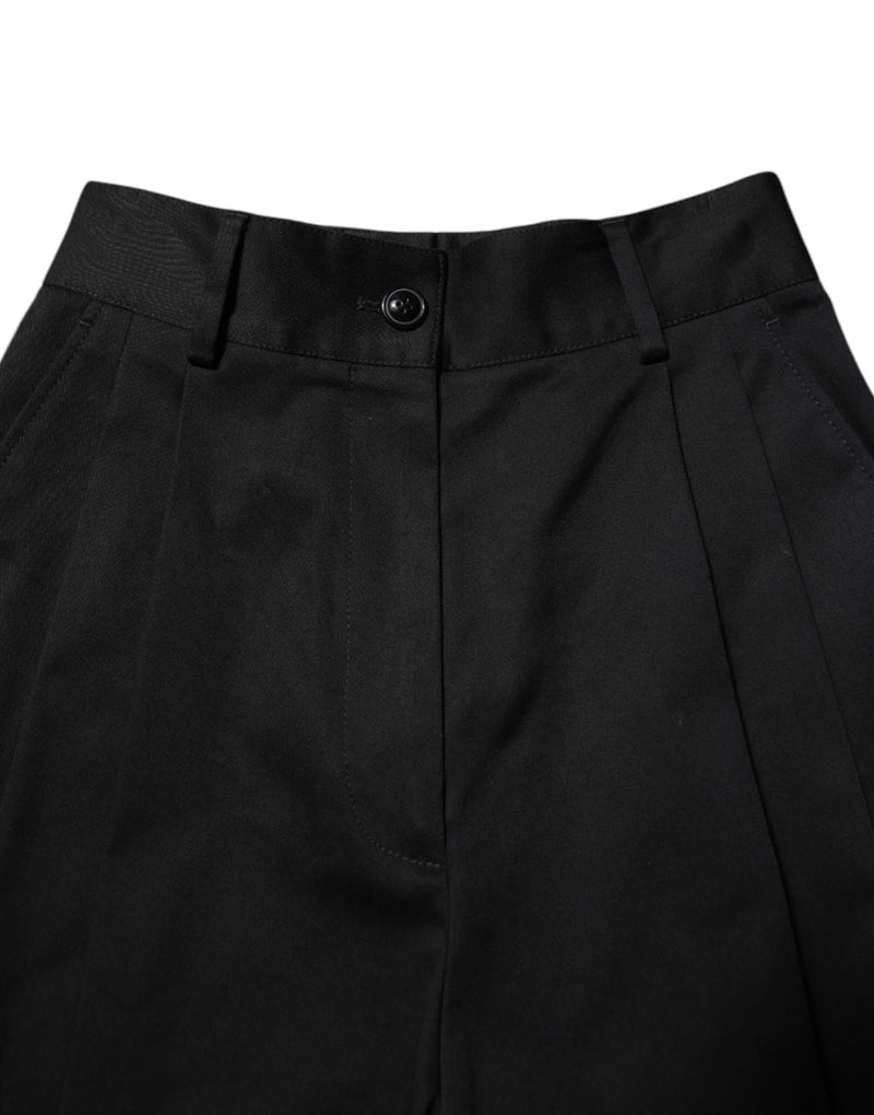 Dolce & Gabbana Black Cotton High Waist Wide Leg Pants