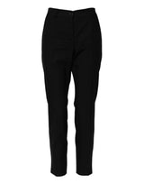 Dolce & Gabbana Pantalons Tapered Taille Haute en Laine Noirs