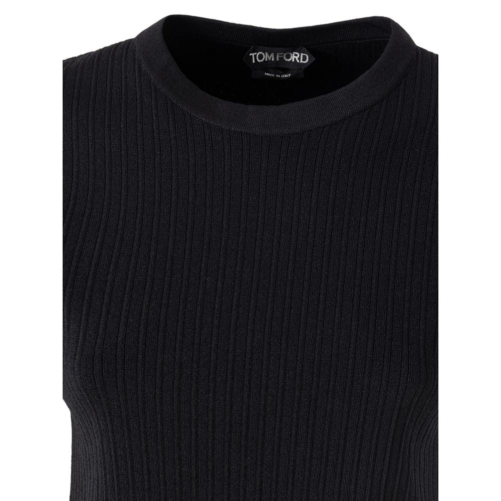 Tom Ford Black Silk T-Shirt - Luxurious Stretch Ribbed Design