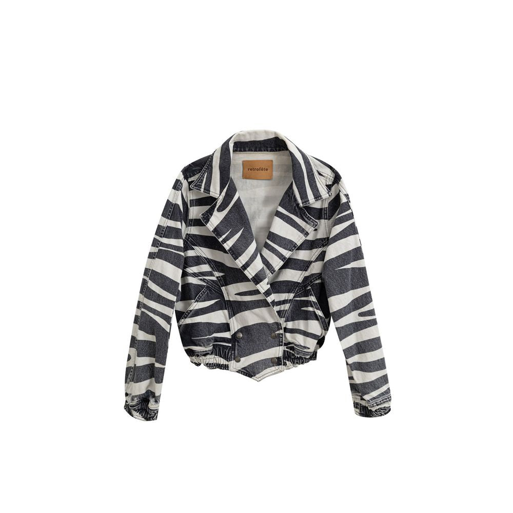 Retrofête Blazer Noir et Blanc en Coton - Élégance Chic et Polyvalente