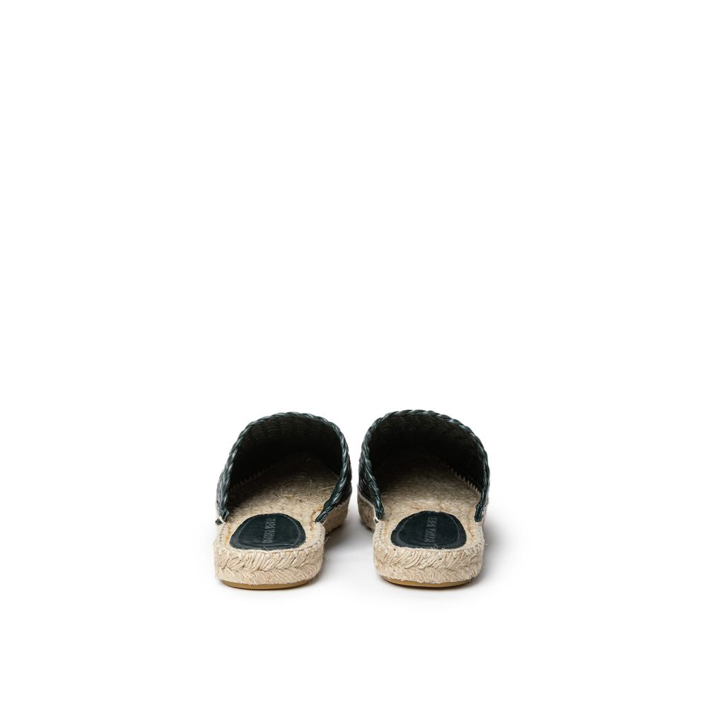 Bottega Veneta Green Leather Espadrille - Intreccio Lagoon