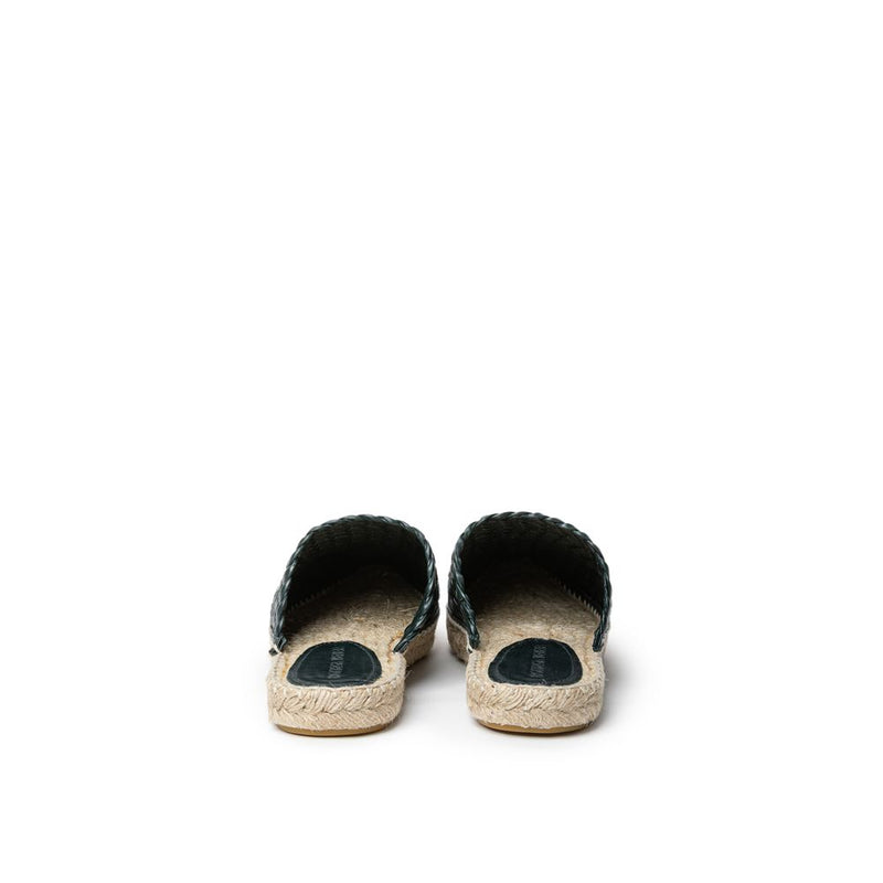Bottega Veneta Green Leather Espadrille - Intreccio Lagoon