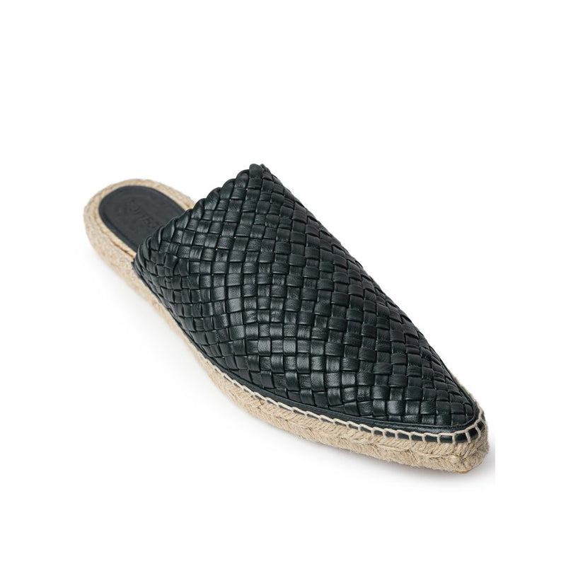 Bottega Veneta Green Leather Espadrille - Intreccio Lagoon