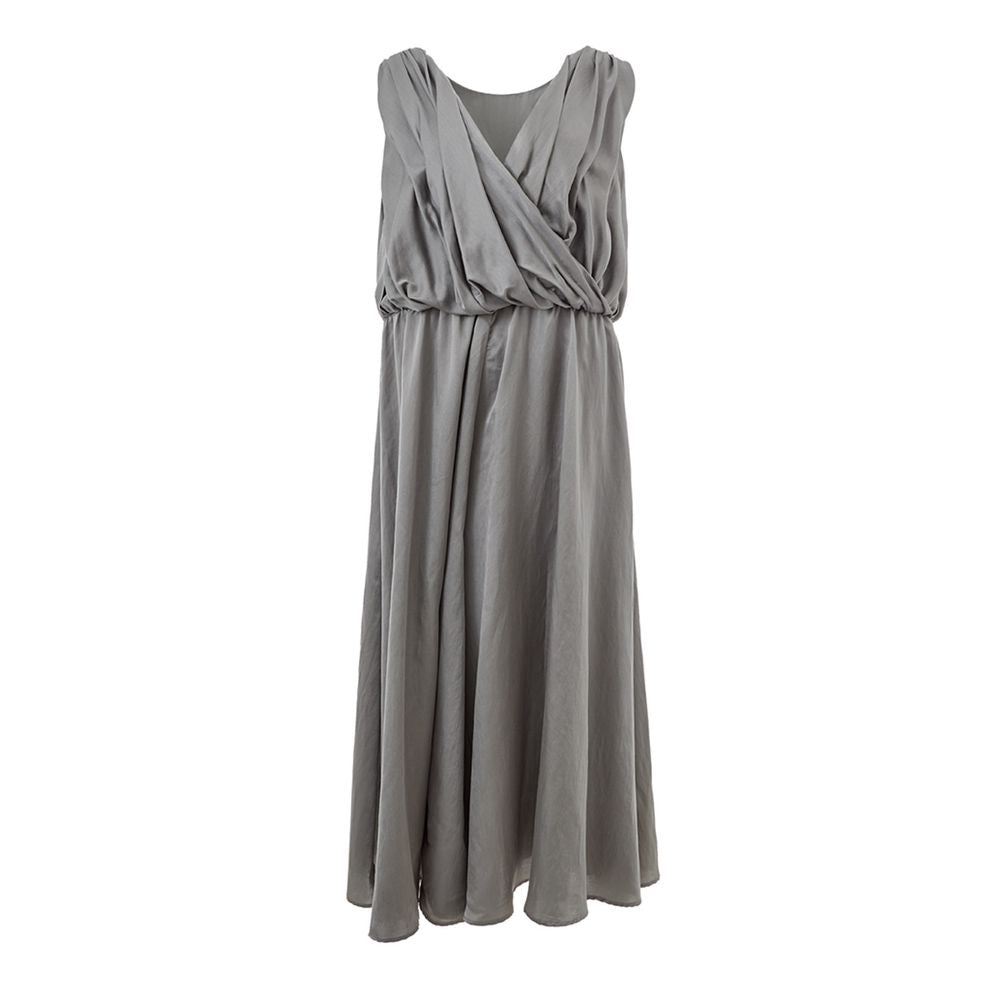 Robe Longue en Soie Grise Lardini avec Encolure Croisée