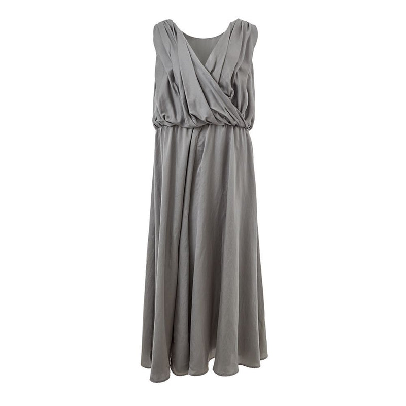 Lardini Gray Silk Long Dress with Crossover Neckline