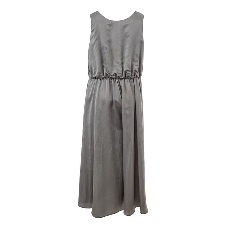 Lardini Gray Silk Long Dress with Crossover Neckline