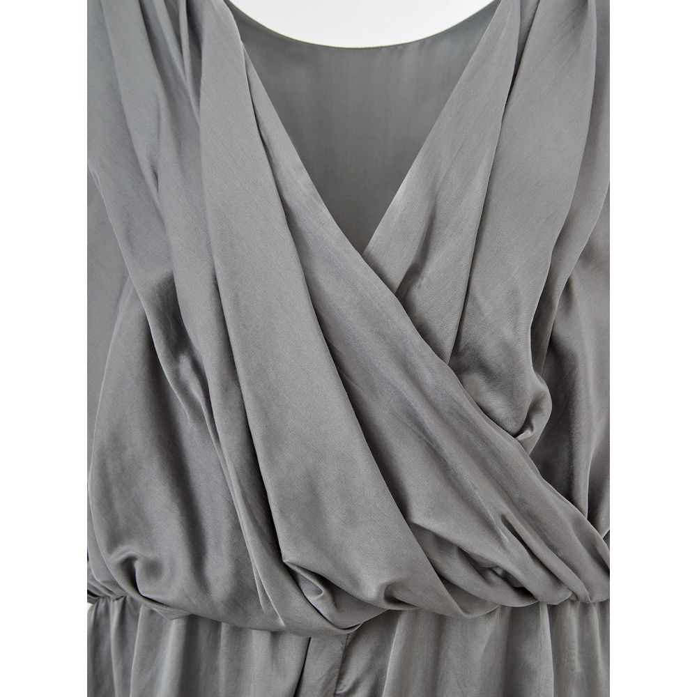 Robe Longue en Soie Grise Lardini avec Encolure Croisée