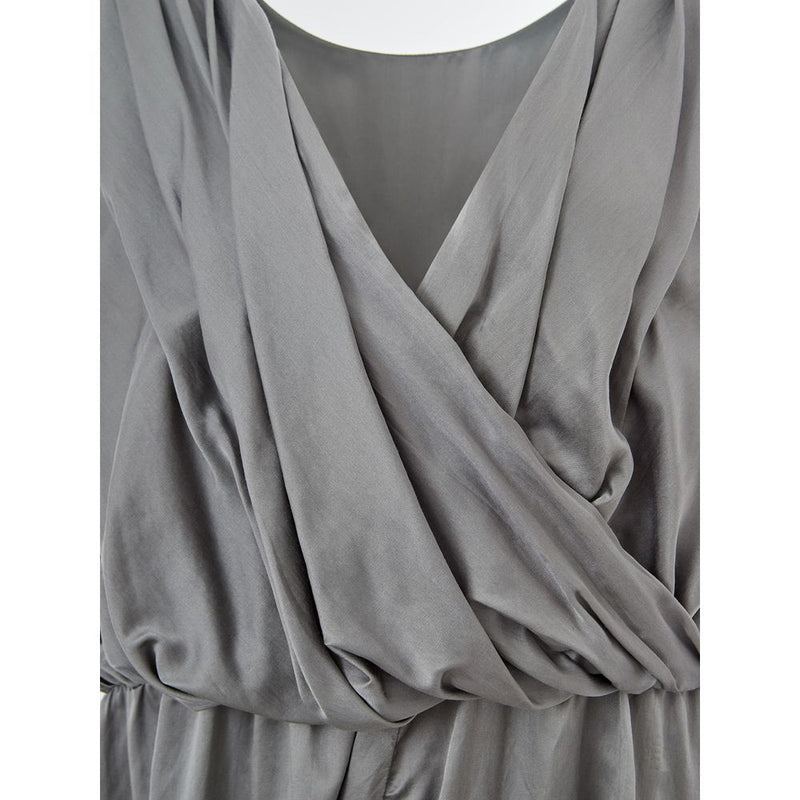 Lardini Gray Silk Long Dress with Crossover Neckline