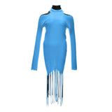 Bottega Veneta Blue Cotton Long Ribbed Fringe Dress