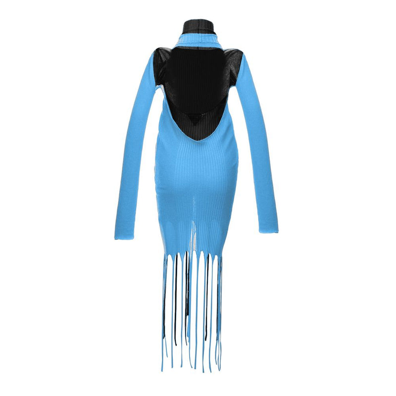 Robe Longue à Franges en Coton Bleu Bottega Veneta