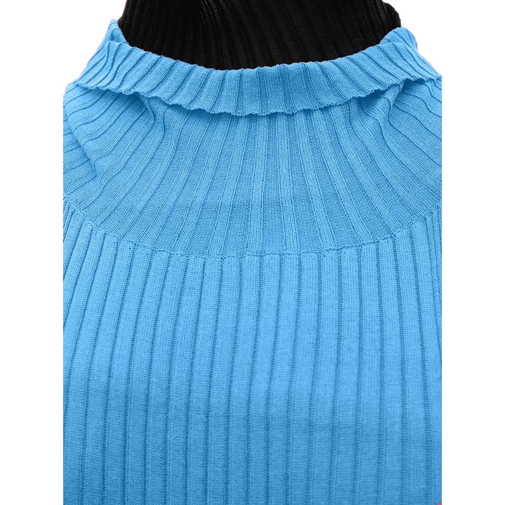 Bottega Veneta Blue Cotton Long Ribbed Fringe Dress