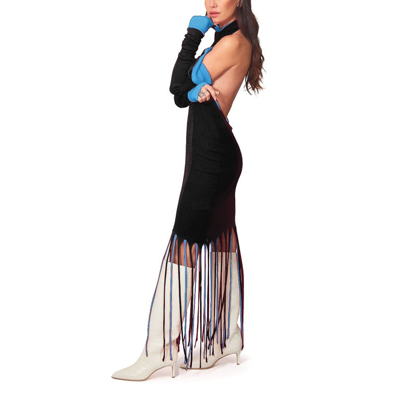 Robe Longue à Franges en Coton Bleu Bottega Veneta