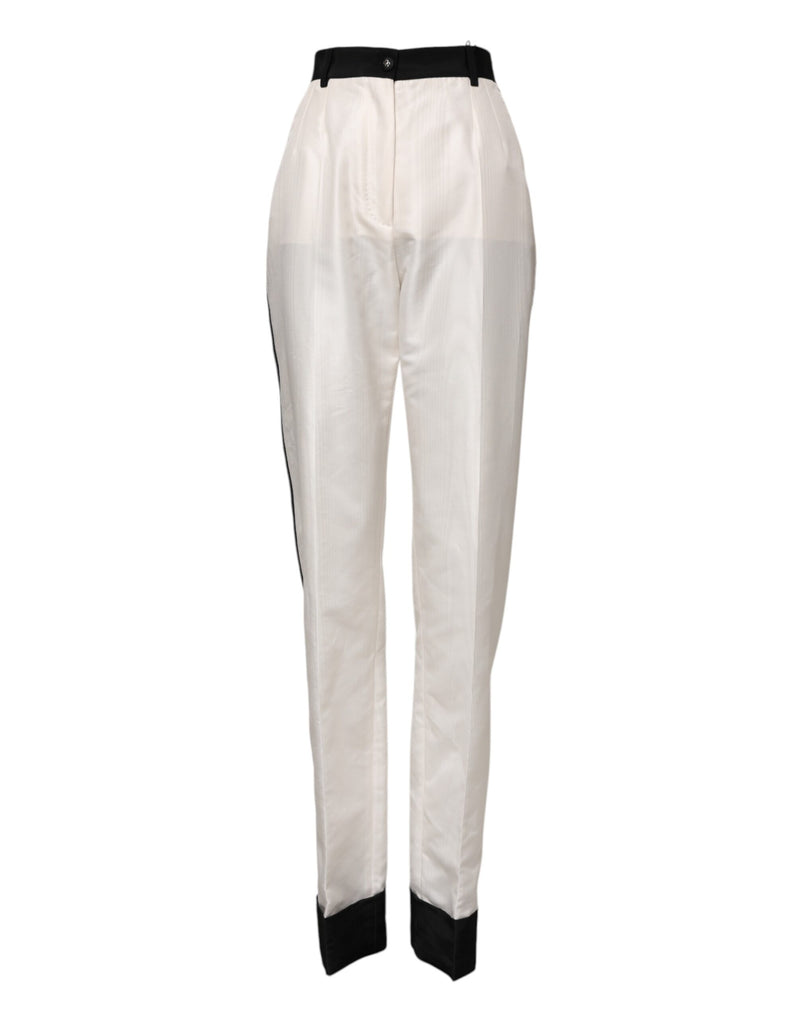 Dolce & Gabbana White High Waist Straight Dress Trouser Pants