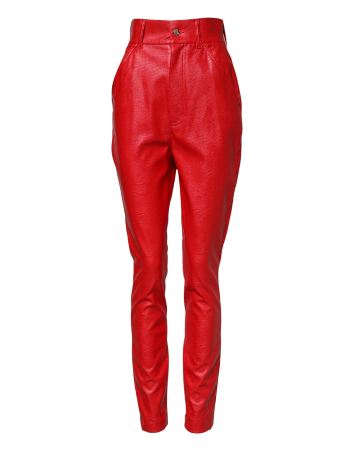 Dolce & Gabbana Pantalon Tapered Rouge en Viscose Haute Taille