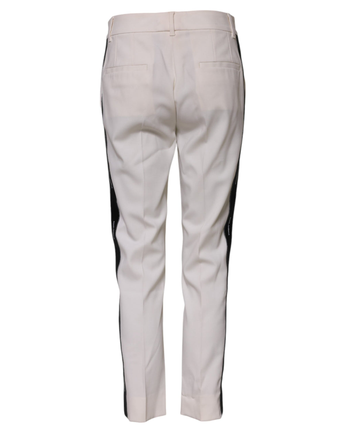 Dolce & Gabbana Pantalon Tapered Blanc en Laine Mi-Taille